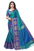 Vamika Banarasi Jacquard Weaving Blue Saree (DHONI BLUE) | Grocsy