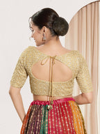 Joban Fashion Gold Crochet Padded Blouse With Sweetheart Neck Elbow Sleeves | Grocsy
