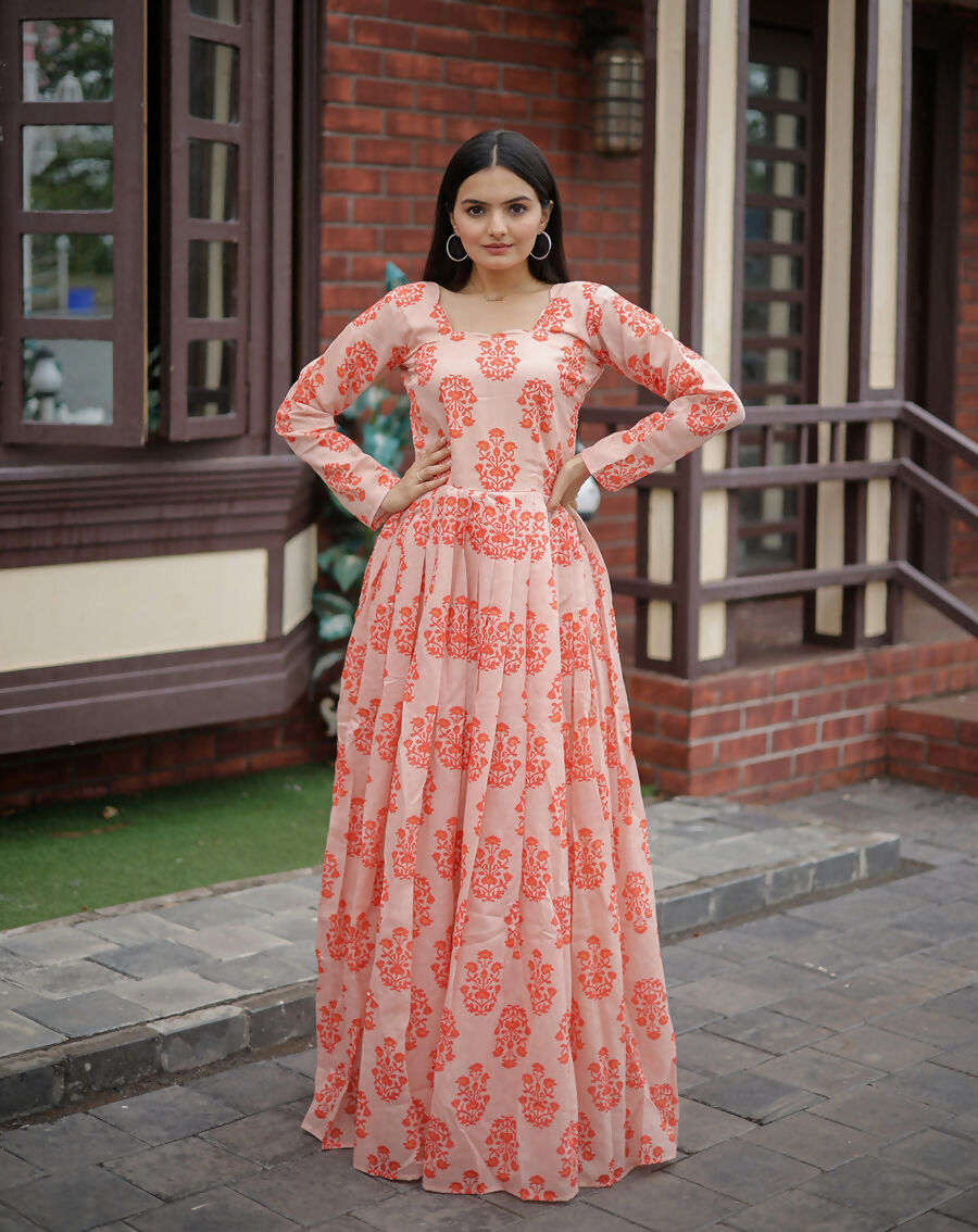 Aayaa Pure Chanderi Gown With Heavy Digital Print - Multi Color | Grocsy