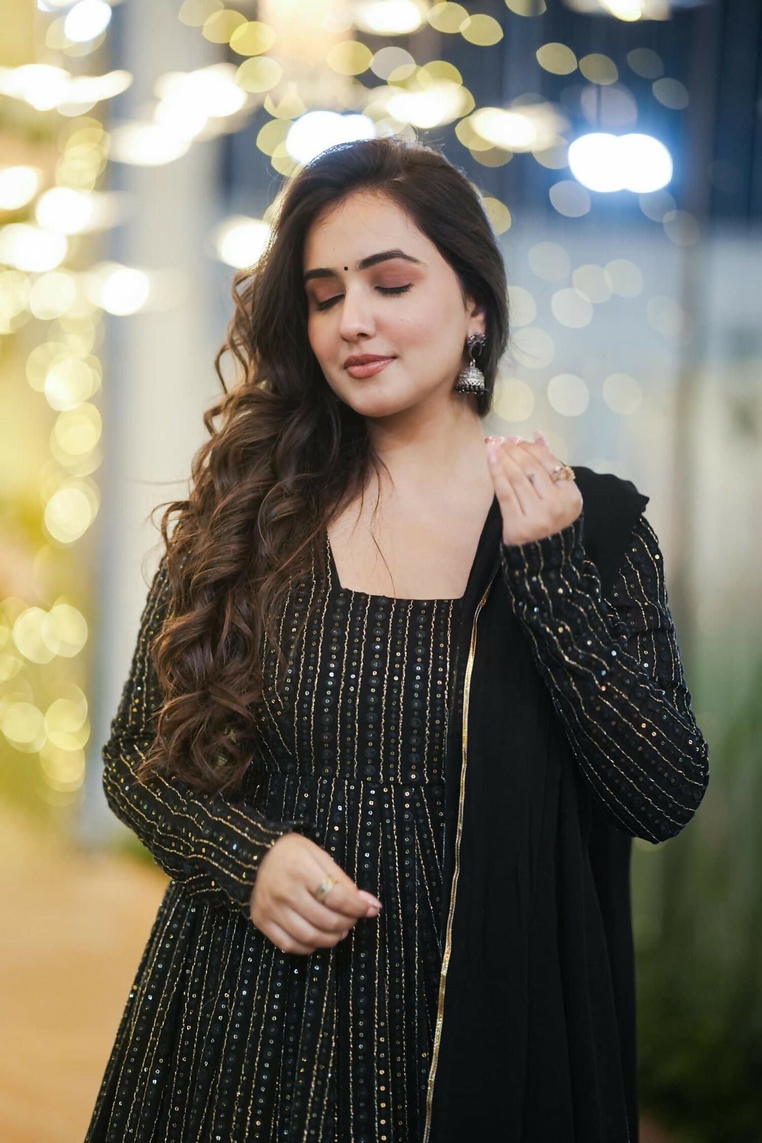 Aayaa Designer Embroidery Zari Sequins Work Faux Blooming Georgette Suit - Black | Grocsy