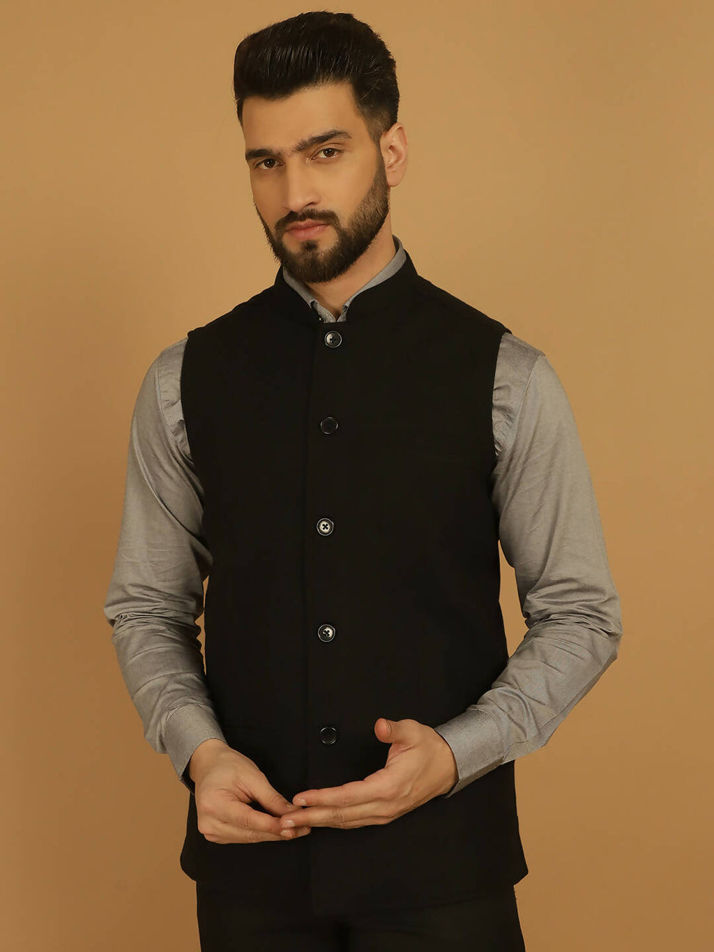 Even Apparels Pure Wool Nehru Jacket - Black | Grocsy