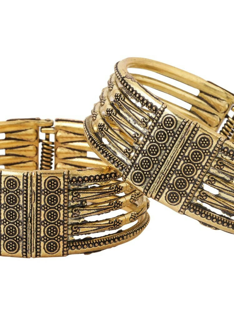 NVR Women Set of 2 Gold-Polished Oxidised Bangles | Grocsy