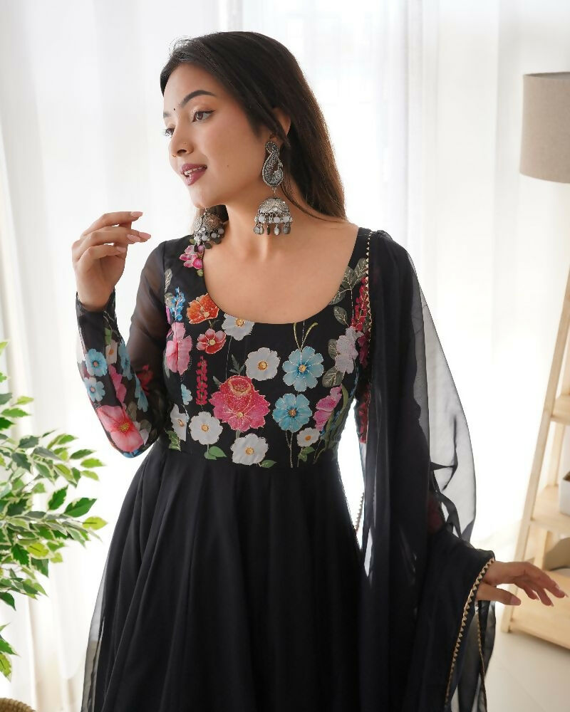 Joban Fashion Black Kurta Set Organza Sequin Embroidery Work | Grocsy