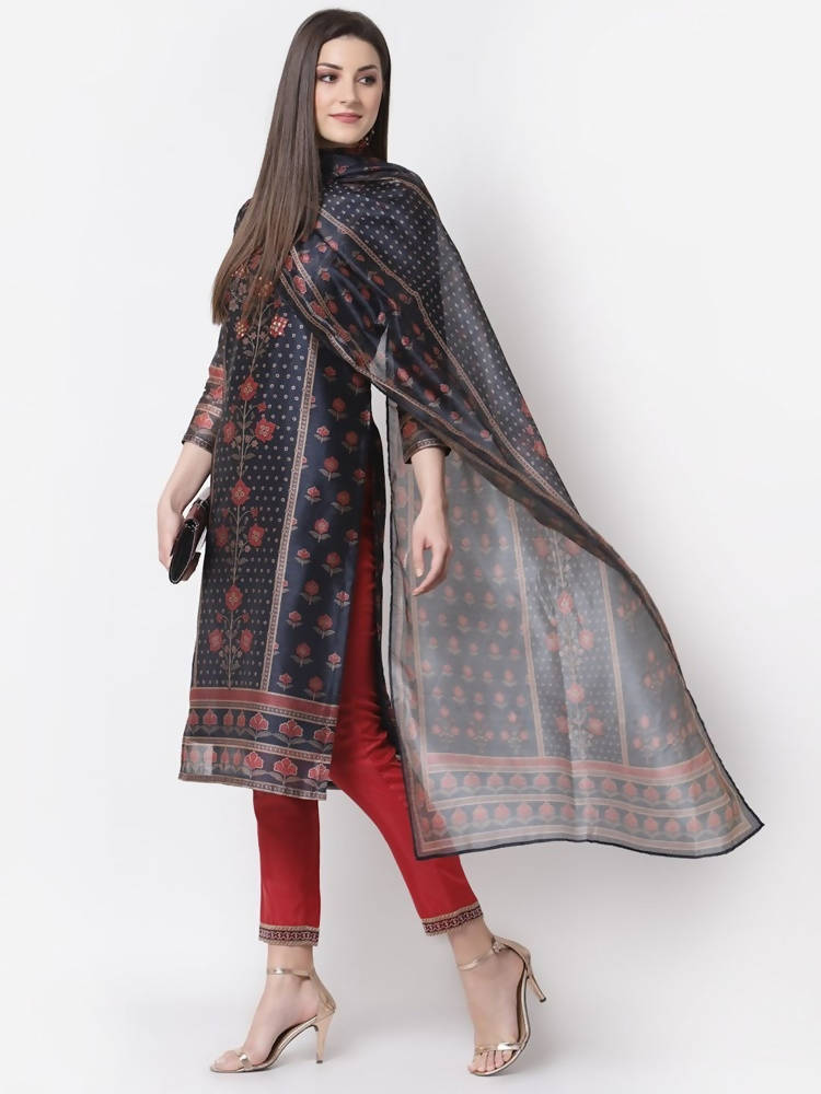 Myshka Blue Color Chanderi silk Printed Kurta With Pant Dupatta Set | Grocsy