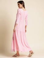 Pink Chinon Floral Embroidered Dress - Nandani | Grocsy
