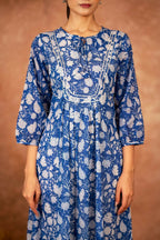 Joban Fashion Blue Floral Hand Block Printed Cotton Kurta Pant Set | Grocsy