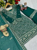 Teeya Creation Womens New Heavy Fox Georgette Fabric With Heavy Embroidery Work Green Kurta Set | Grocsy