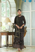 Juniper Black Georgette Festive Floral Print Straight Tunic-Sharara For Women | Grocsy