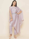 Women Republic Lavender Georgette Assymetical Kurta With Palazzo | Grocsy