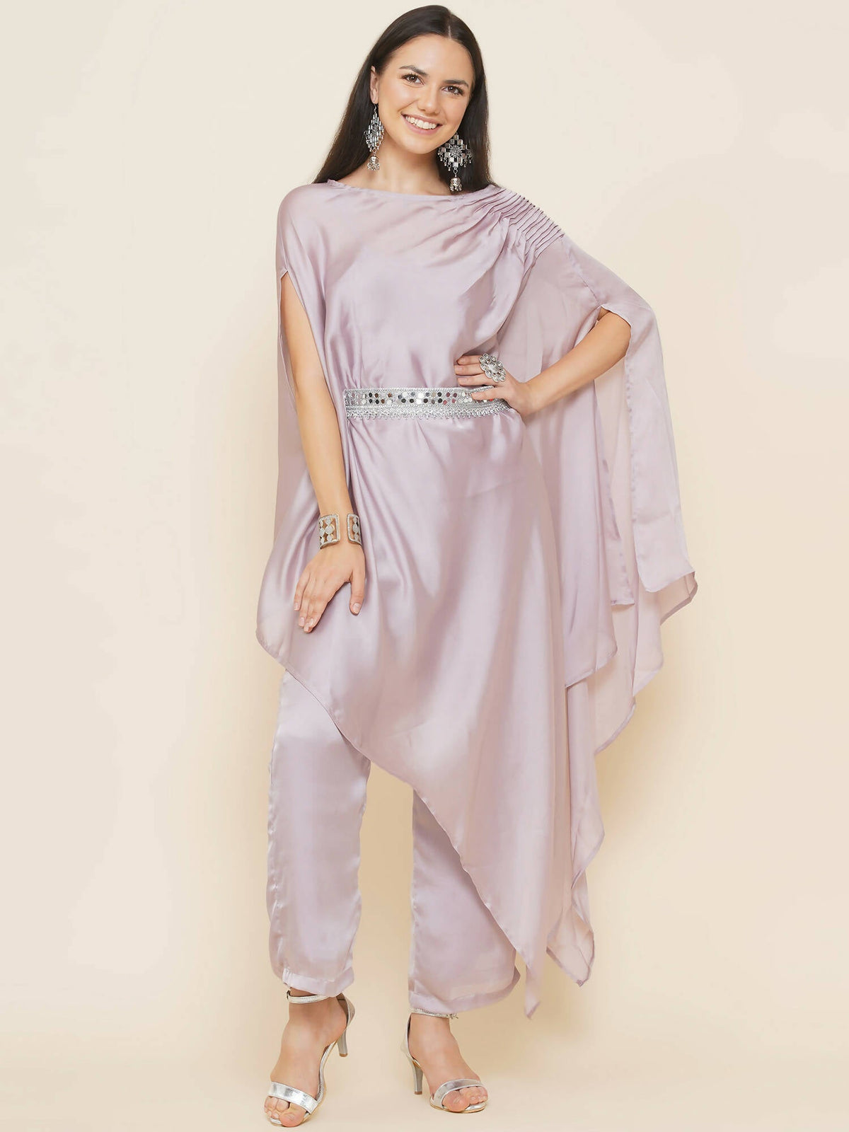 Women Republic Lavender Georgette Assymetical Kurta With Palazzo | Grocsy