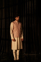 Brown Viscose Designer Printed Men's Kurta Set with Koti - Mahotsav | Grocsy