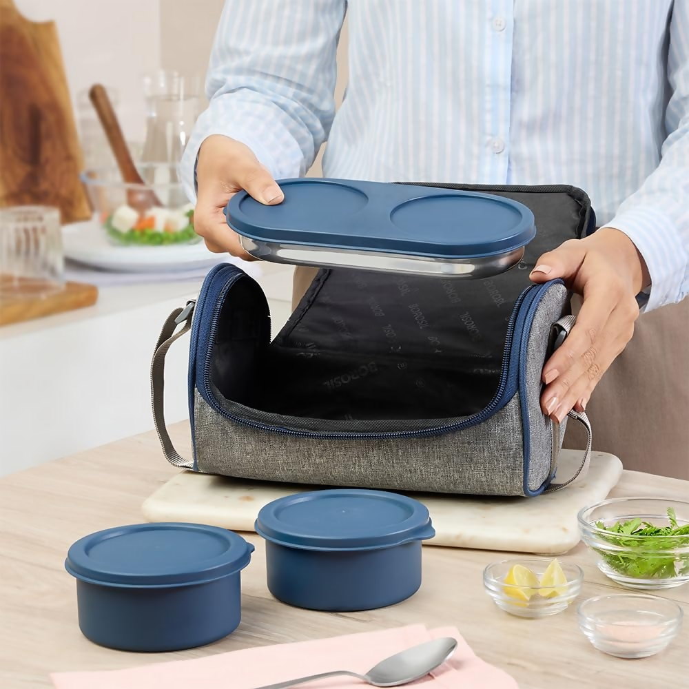 Borosil Carrymore Microwavable Stainless Steel Lunchbox with Bag | Grocsy