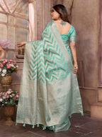 Aastha Fashion Sea Green Soft Organza Silk Weaving Saree | Grocsy