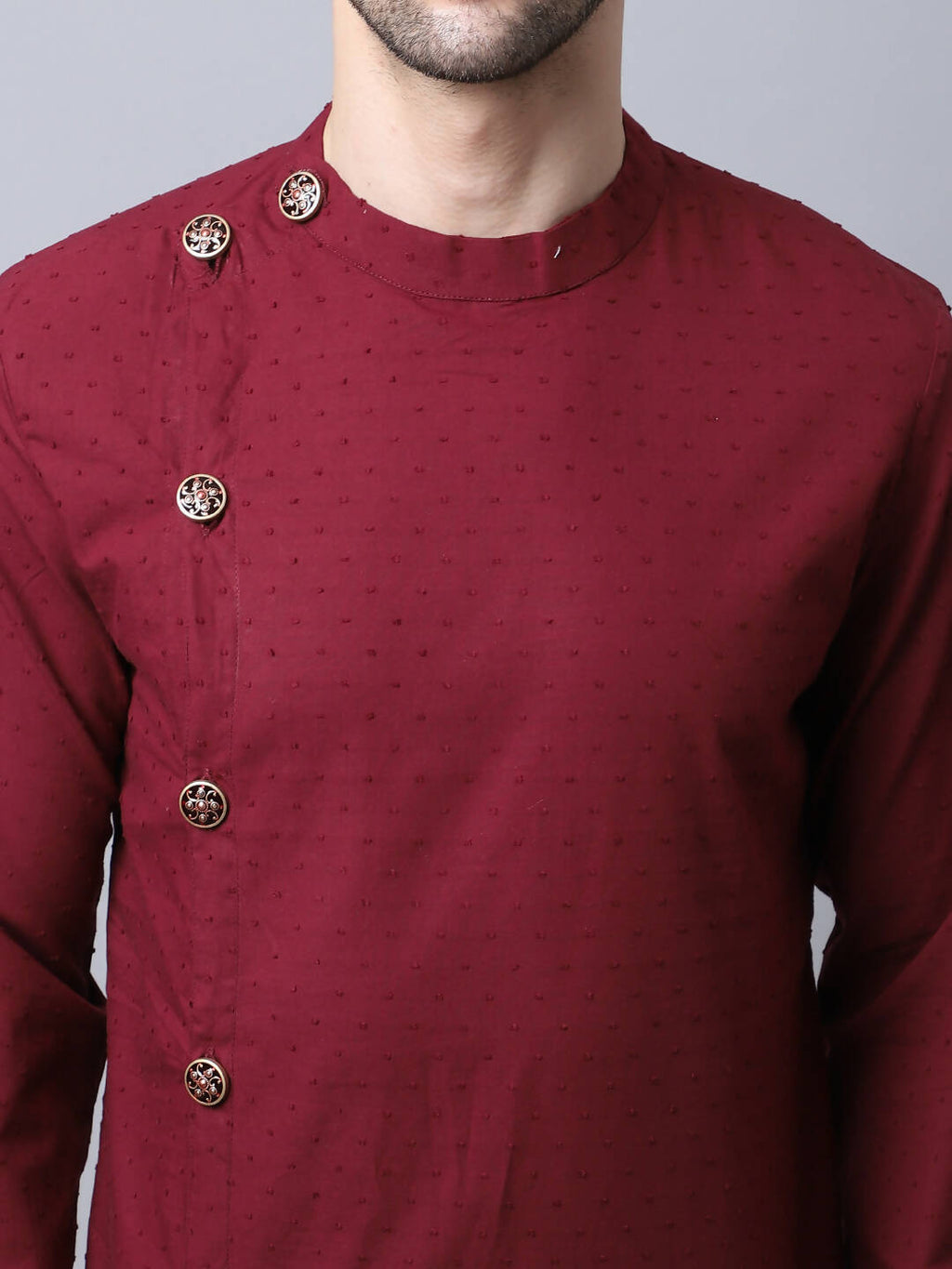 Even Apparels Maroon Pure Cotton Sherwani Men's Kurta With Asymetrical Cut | Grocsy
