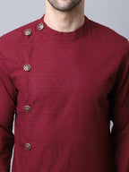 Even Apparels Maroon Pure Cotton Sherwani Men's Kurta With Asymetrical Cut | Grocsy