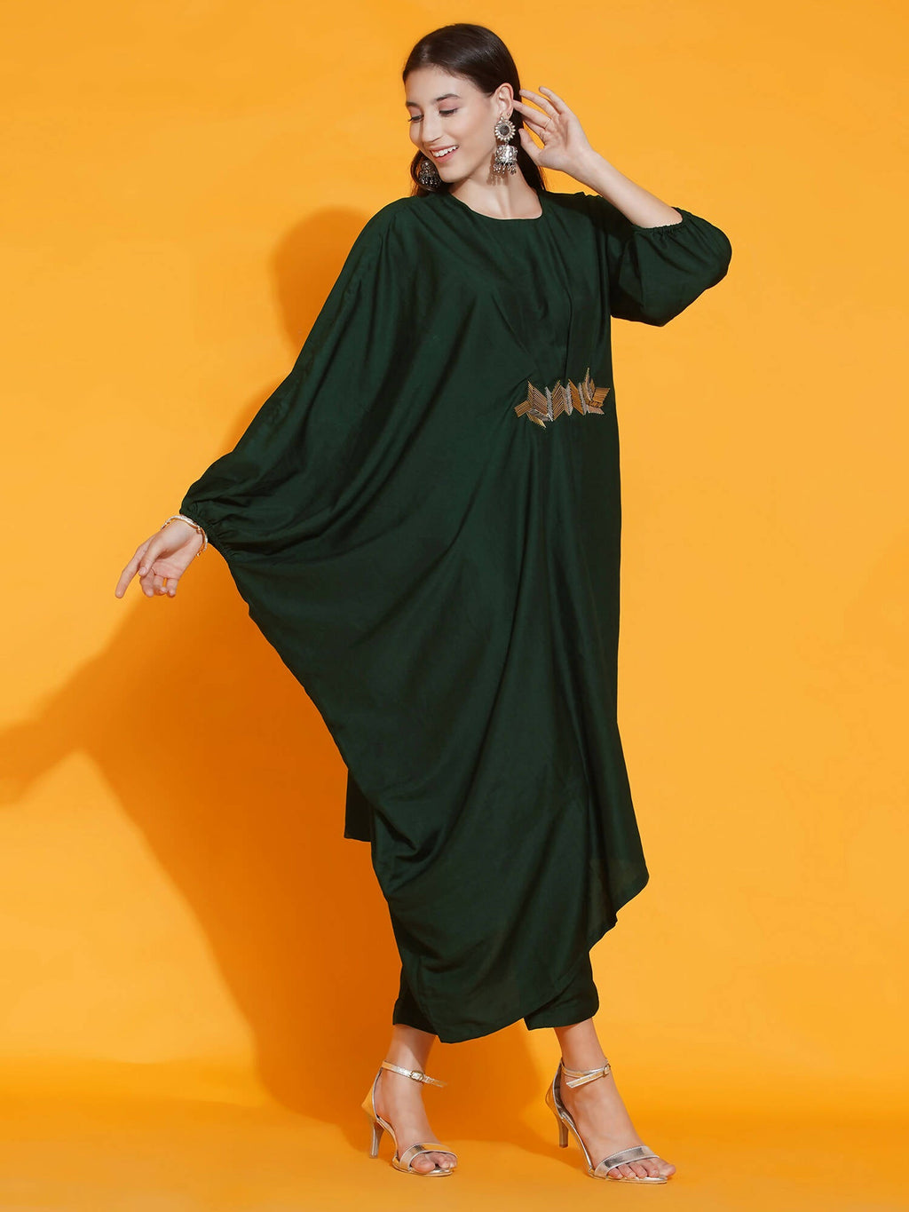 Women Republic Green Fusion Style Kurta With Hand Embellishment And Pants | Grocsy