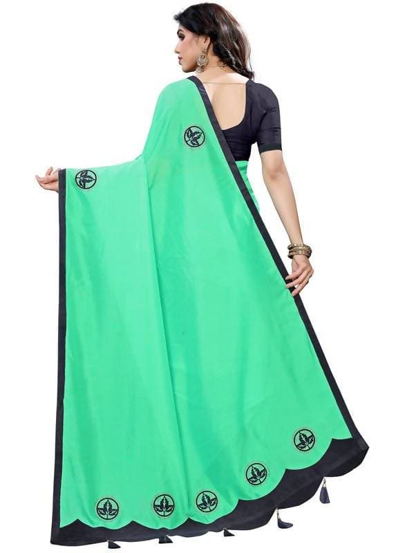 Vamika Designer Green Georgette Saree (TSUNAMI GREEN) | Grocsy