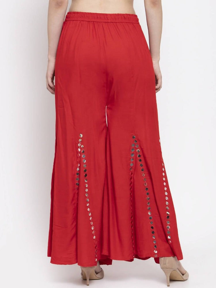 Mominos Fashion Red Mirror Palazzo | Grocsy