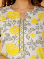 Aramya Yellow Soft Cotton Floral Print Straight Kurta Pant Set for Women | Grocsy