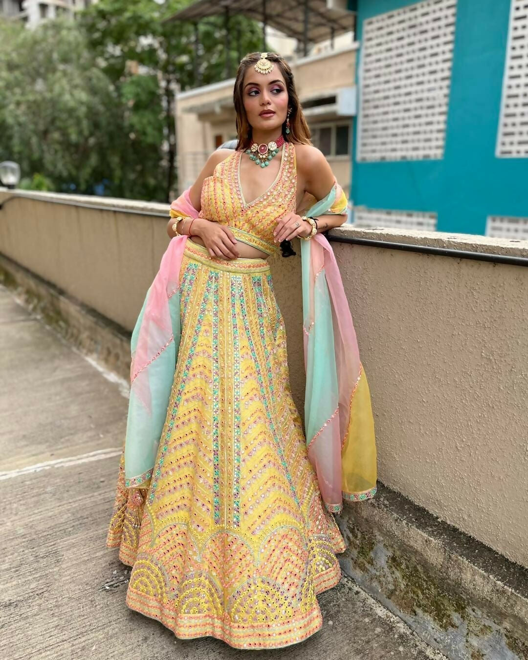 Jyoti Fashion Yellow Thread Embroidered Heavy Dola Silk Designer Lehenga Choli with Dupatta | Grocsy