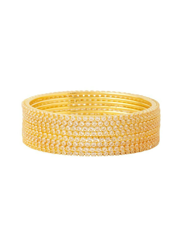 NVR Women Set of 8 American Diamond Gold-Polished Bangles