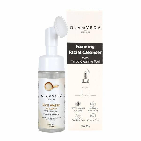 Glamveda Rice Water Brightening Foaming Face Wash With Soft Silicone Brush | Grocsy