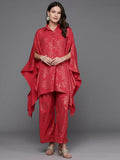 Ahalyaa Women Floral Printed Tunic with Palazzos - Red Color | Grocsy