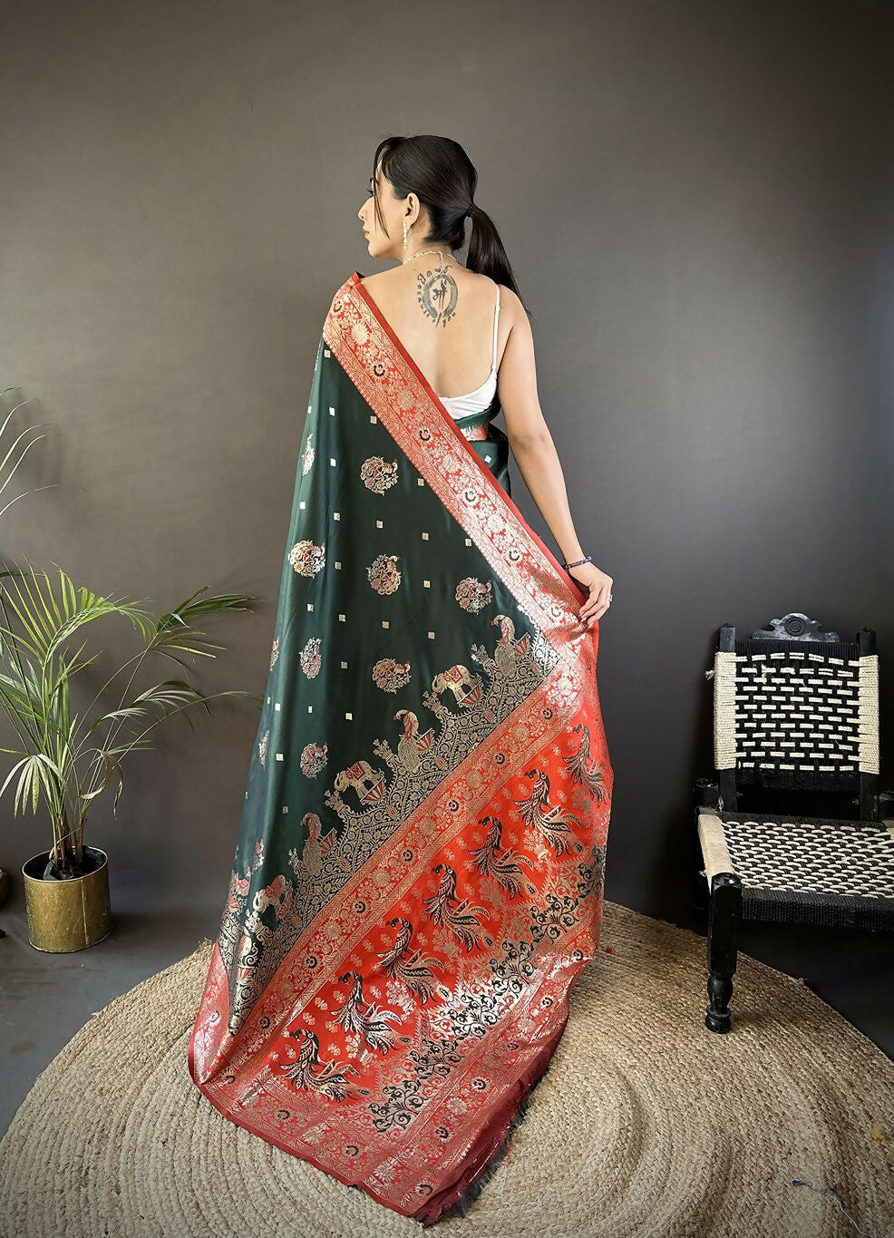 Joban Fashion Red Meenakari Picock Paithani Sarees | Grocsy