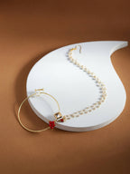 Gold-Polished White Red Kundan-Studded Pearl Beaded Nosepin - Ruby Raang | Grocsy