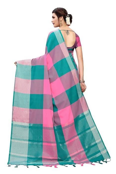 Vamika Rama Cotton Silk Weaving Saree (Gamma Checks Rama) | Grocsy
