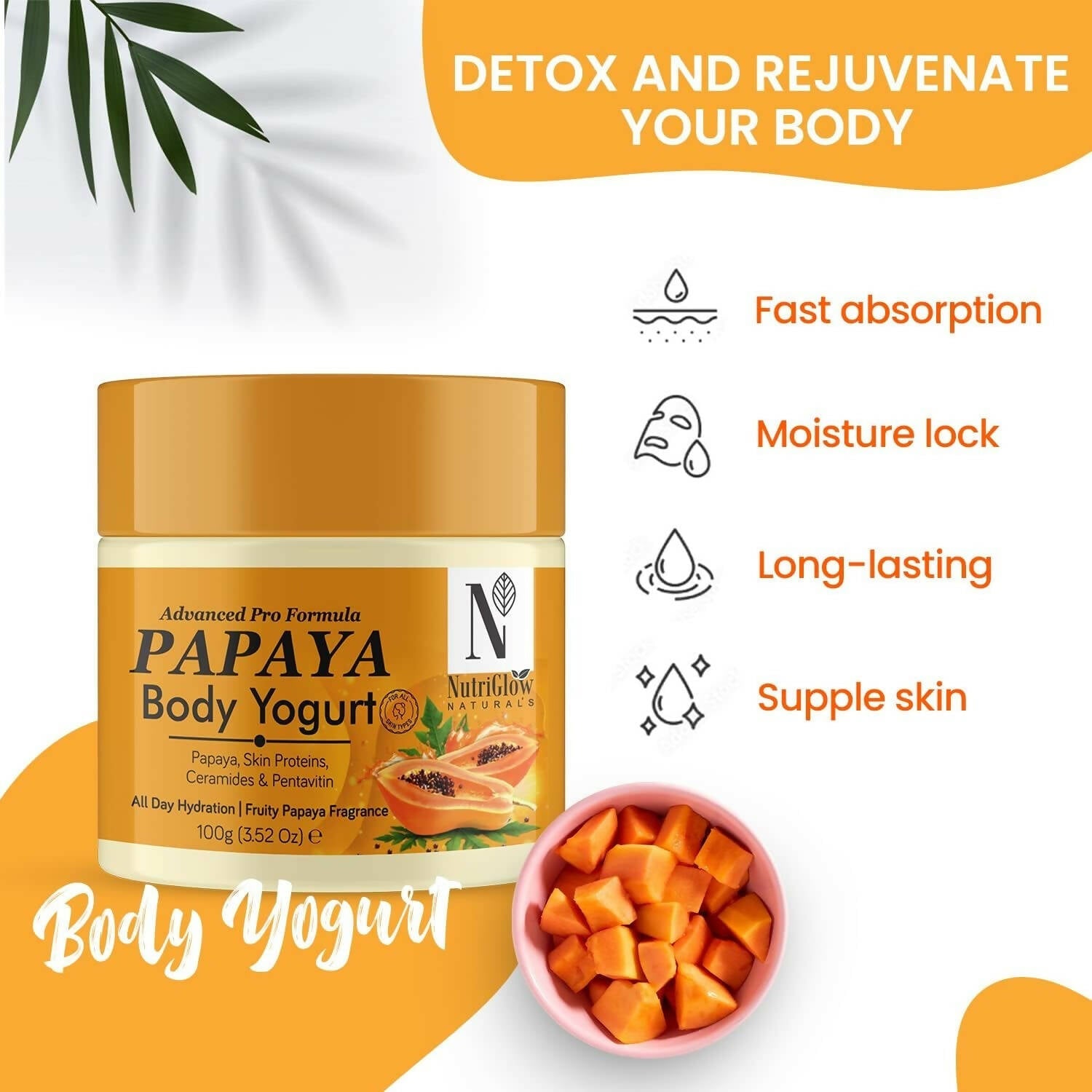 NutriGlow NATURAL'S Advanced Pro Formula Papaya Body Yogurt | Grocsy