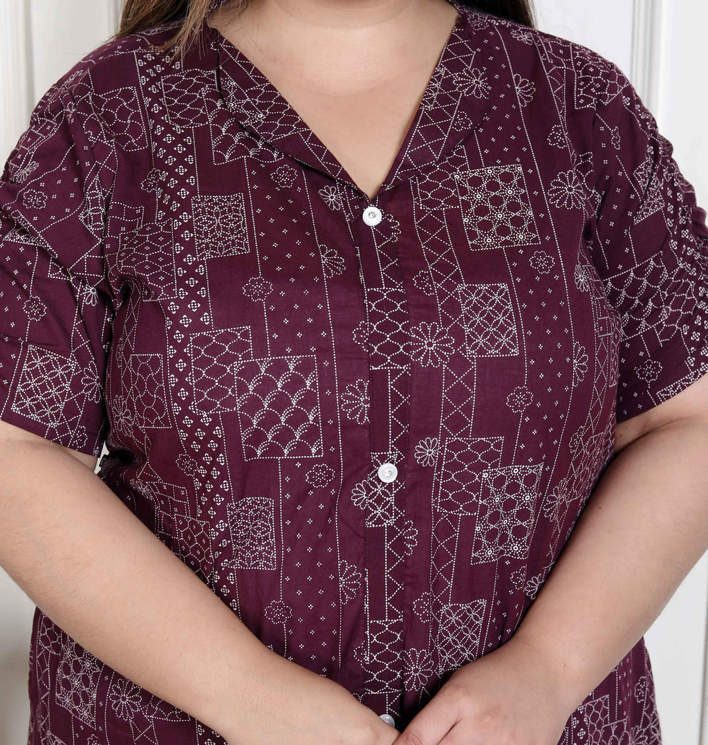 Miravan Women's Plus Size Wine Mandarin Neck Floral Printed A-Line Party wear Kurta | Grocsy