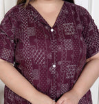 Miravan Women's Plus Size Wine Mandarin Neck Floral Printed A-Line Party wear Kurta | Grocsy