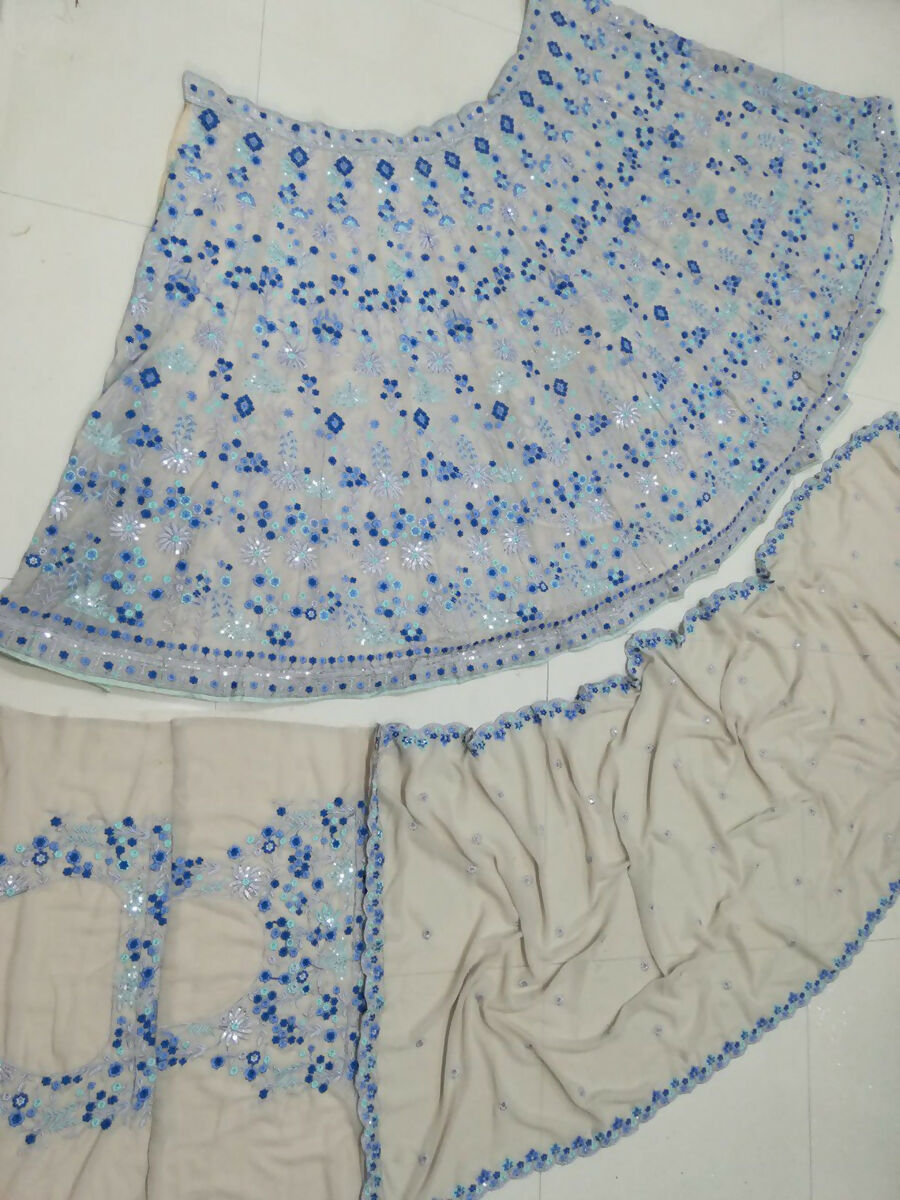 Jyoti Fashion Premium Sky Blue Faux Georgette 3MM Sequins with Thread & Jari Embroidery Lehenga Choli with Dupatta | Grocsy
