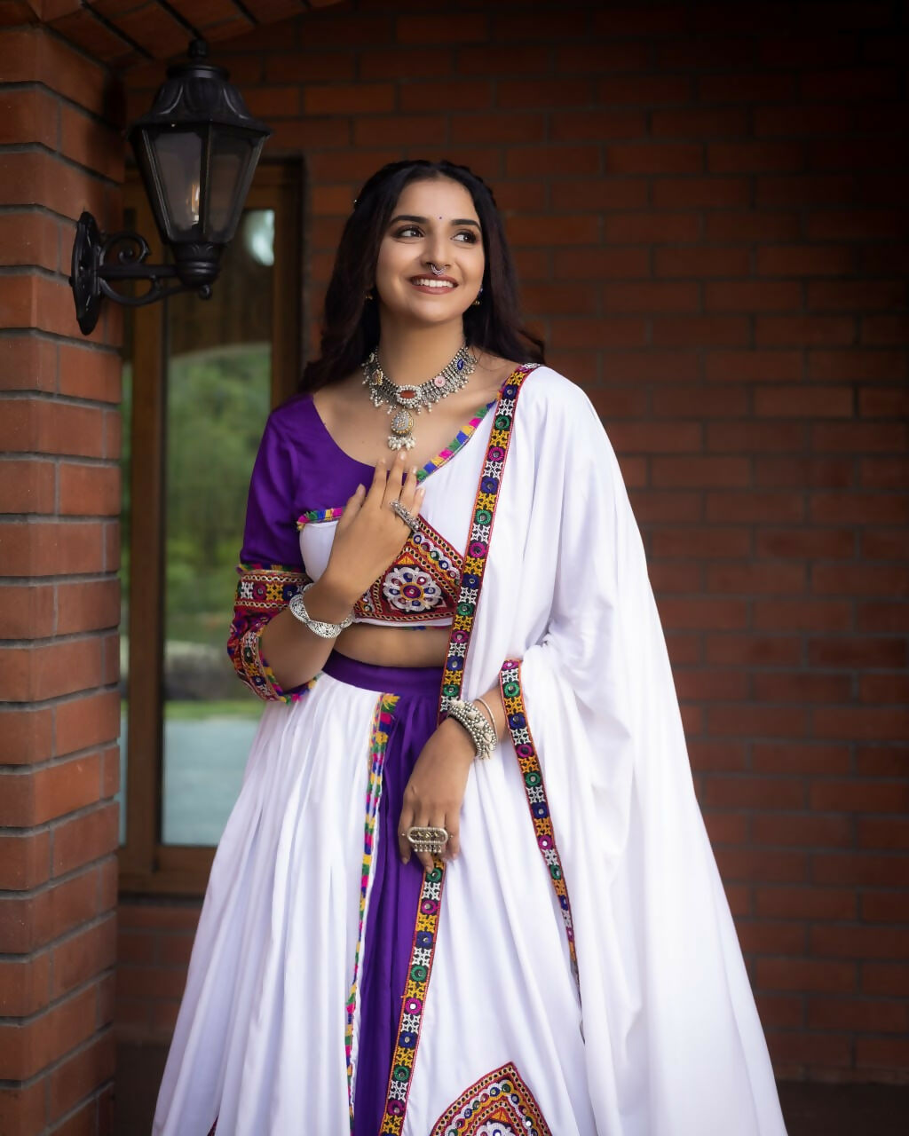 Yash Enterprise Purple White Rayon Cotton Embroidery Semi Stitched Navratri Top Chaniya Choli | Grocsy