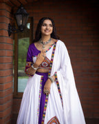Yash Enterprise Purple White Rayon Cotton Embroidery Semi Stitched Navratri Top Chaniya Choli | Grocsy