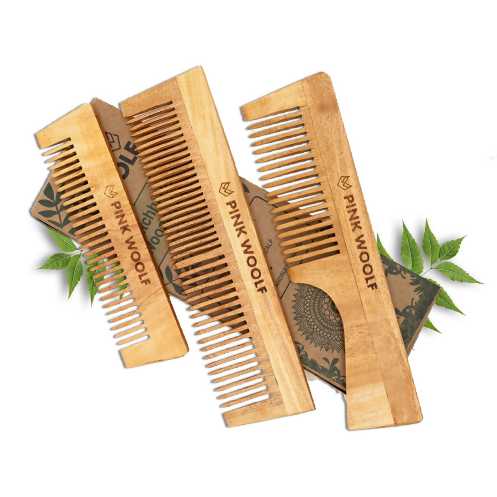 Pink Woolf Neem Wooden Comb for Men | Grocsy