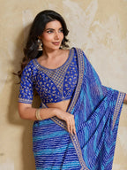 Teeya Creation New Trendy Leheriya Bandhani Georgette Saree For Daily Wear -Blue | Grocsy