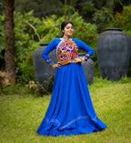 Yash Enterprise Blue Rayon Cotton Embroidery Semi Stitched Navratri Top Chaniya Choli | Grocsy