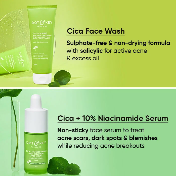 Dot & Key Cica + Niacinamide C + E CSMS (Cleanser, Serum, Moisturizer, Sunscreen) Routine for Oily & Acne Prone Skin | Grocsy