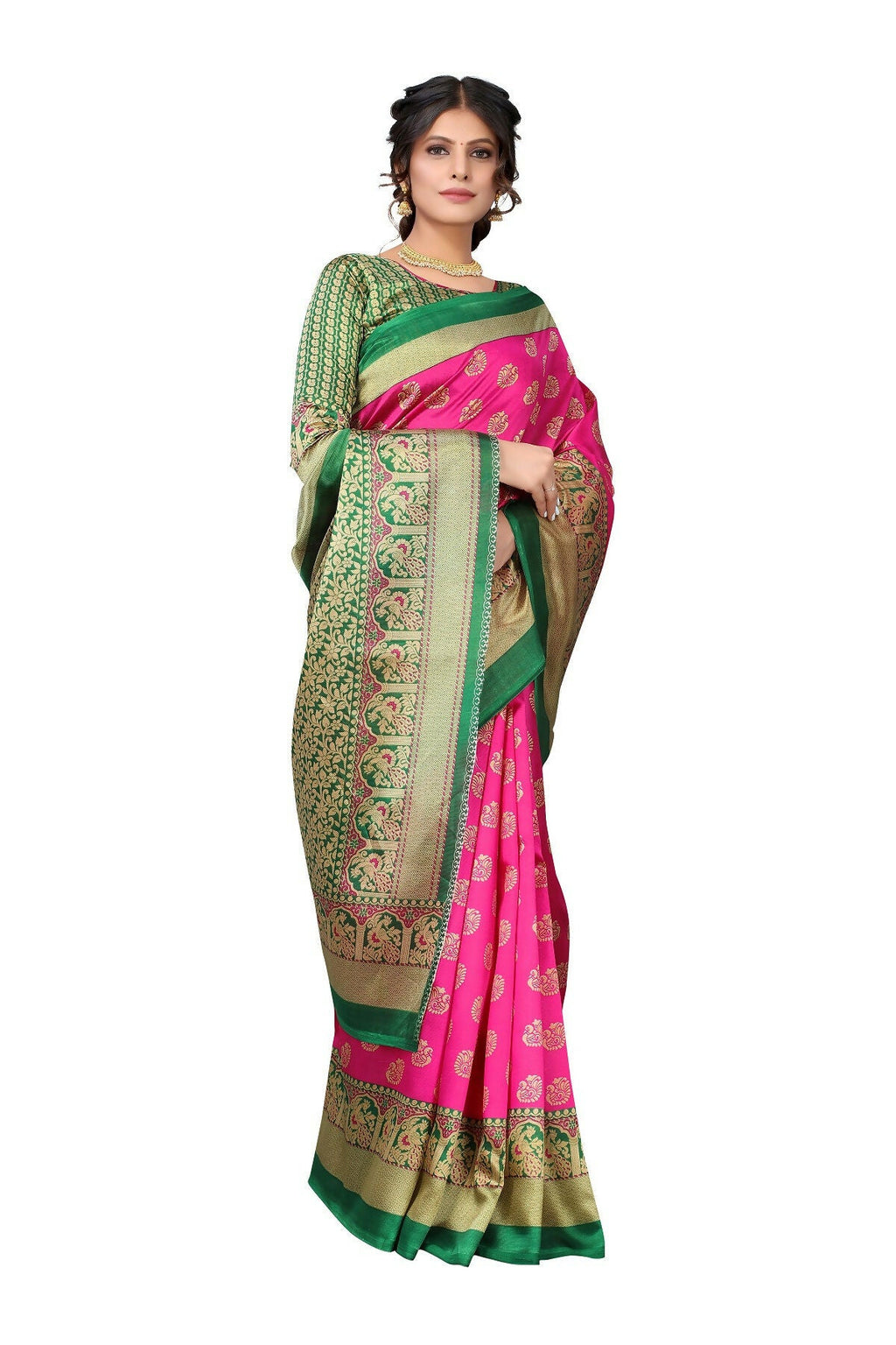Vamika Pink Printed Art Silk Saree | Grocsy