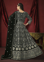 Stunning Black Front & Back Embroidered Trendy Anarkali Suit - Emponline | Grocsy