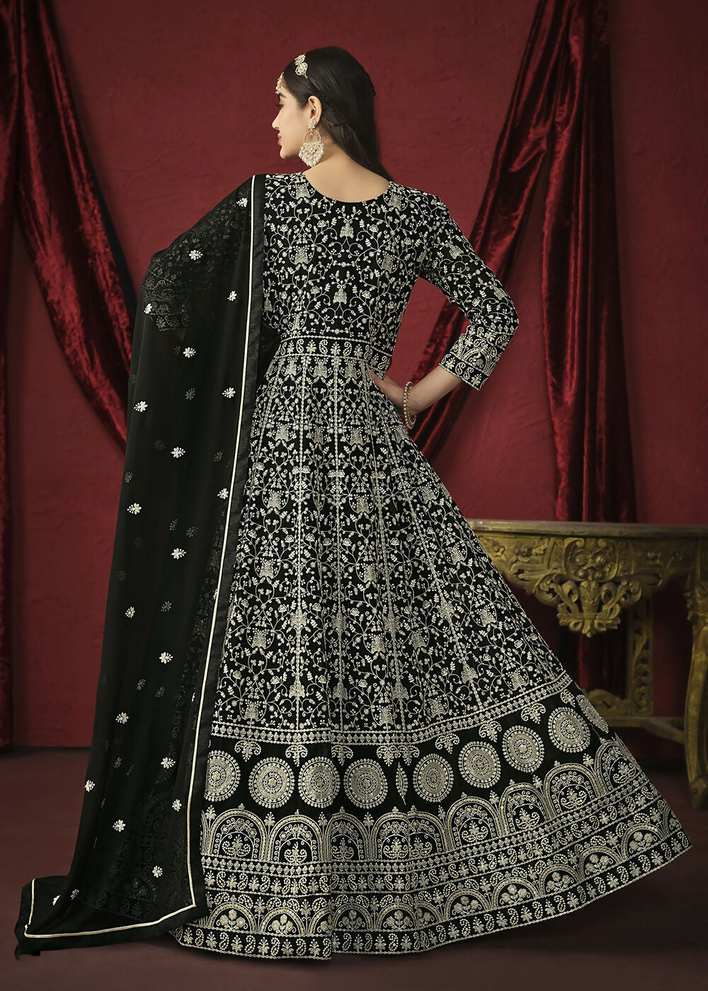 Stunning Black Front & Back Embroidered Trendy Anarkali Suit - Emponline | Grocsy