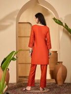 Joban Fashion Embroidery Rust Pure Cotton Cord Set | Grocsy