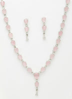 NVR Women's Silver-Plated Pink CZ-Studded Handcrafted Jewellery Set | Grocsy