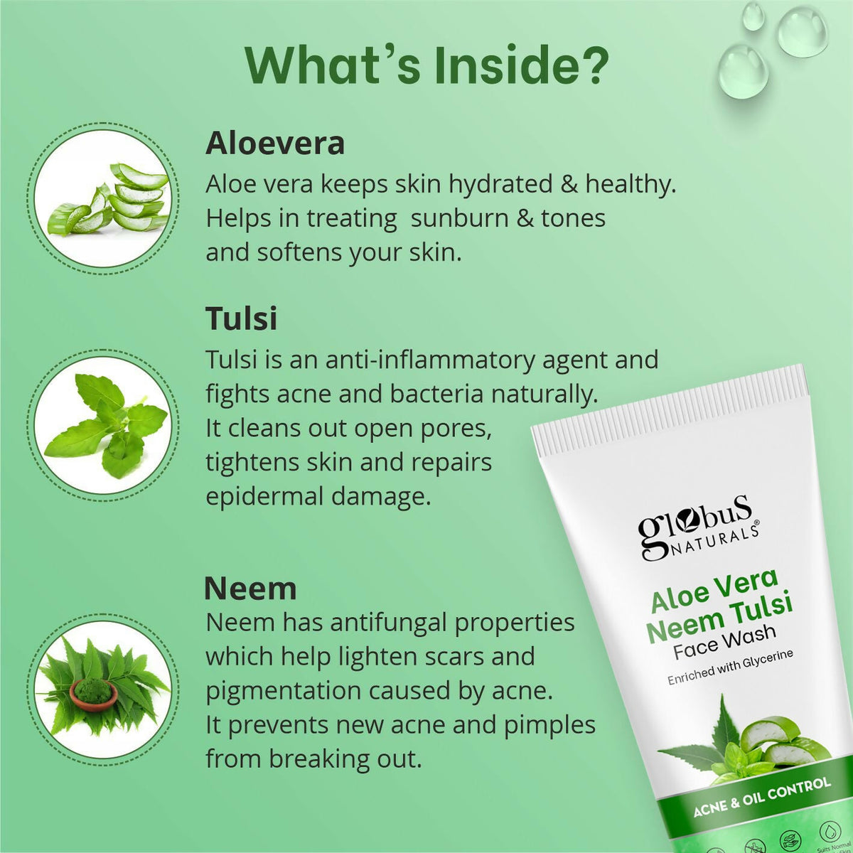 Globus Naturals Aloe vera Neem Tulsi Enriched With Glycerin & Oil Control Formula | Grocsy