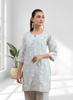 Joban Fashion Sky Blue Linen Embroidered Readymade Cord Set | Grocsy