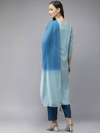 Yufta Women Blue Embroidered Thread Work Kurta with Palazzo & With Dupatta | Grocsy