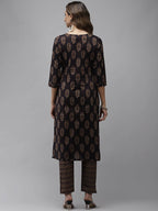 Yufta Women Navy Blue Sequinned Pure Cotton Kurta with Trouser | Grocsy