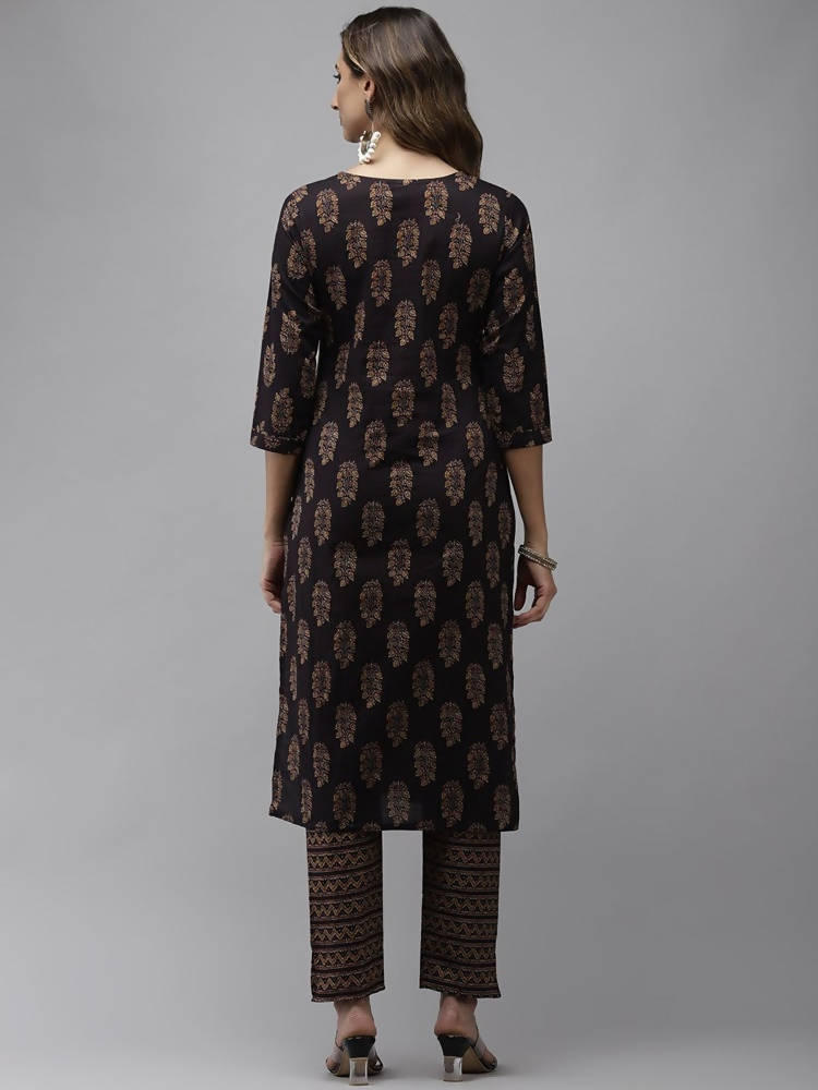 Yufta Women Navy Blue Sequinned Pure Cotton Kurta with Trouser | Grocsy